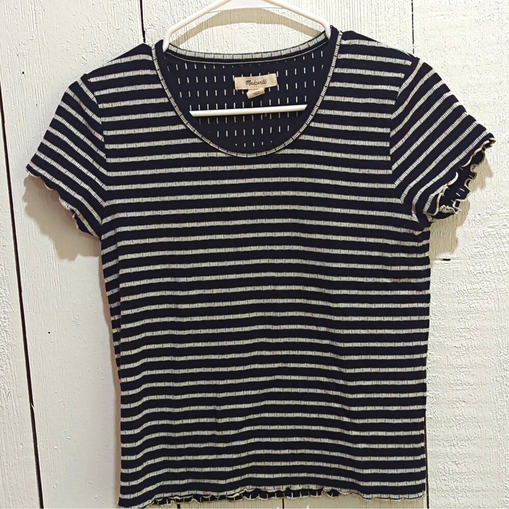 Madewell Womens Black/White Striped Knit Scoop Neck Short Sleeve T-Shirt Size S